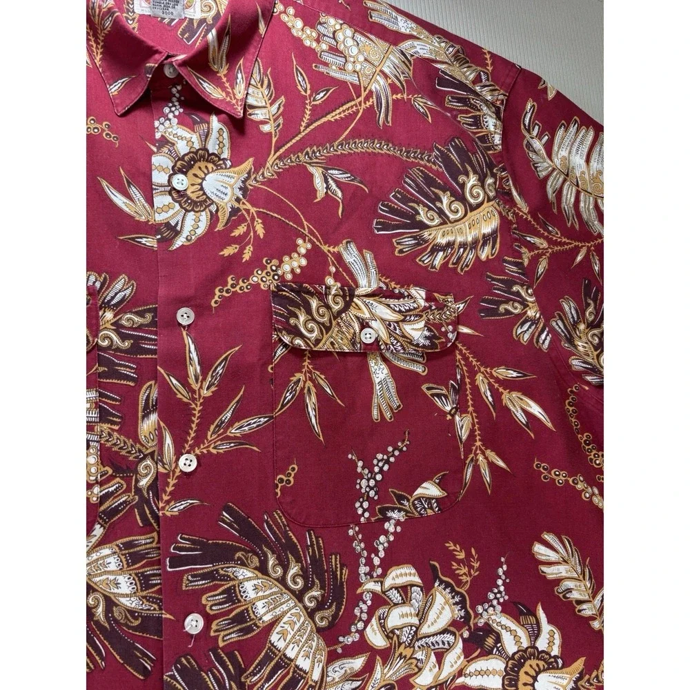 Vintage Banana Republic Safari Travel Shirt Men XL Red Tropical Floral Hong Kong